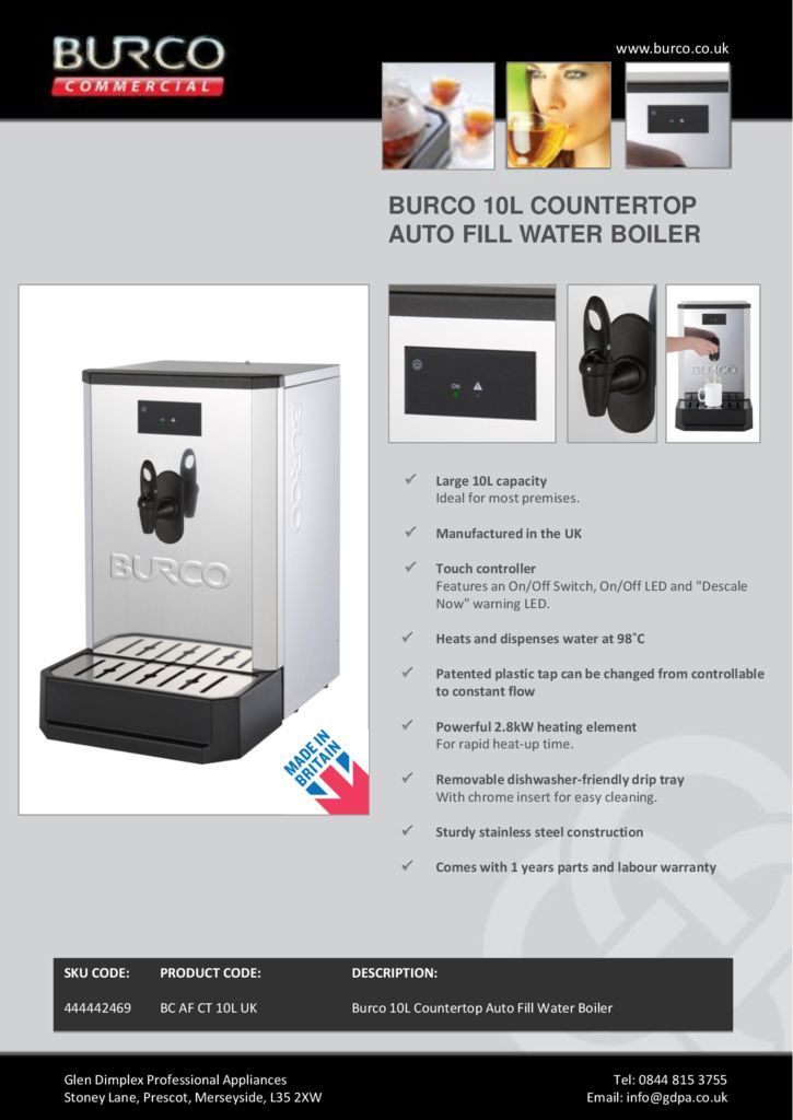 Burco 10 Litre CounterTop Hot Water Boiler Divine Water