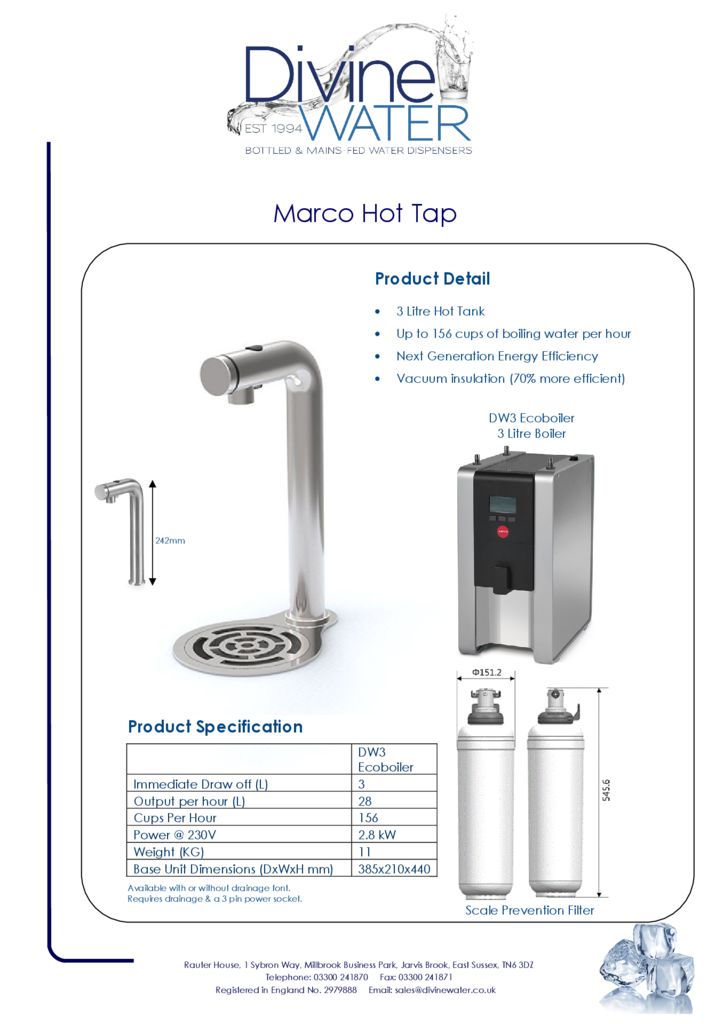 Marco Hot Tap Undersink Water Boiler (3 Button model with Cold